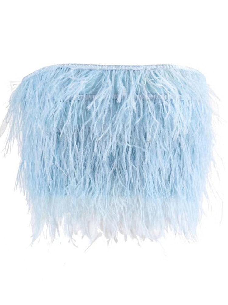 Strapless Feathered Crop Top