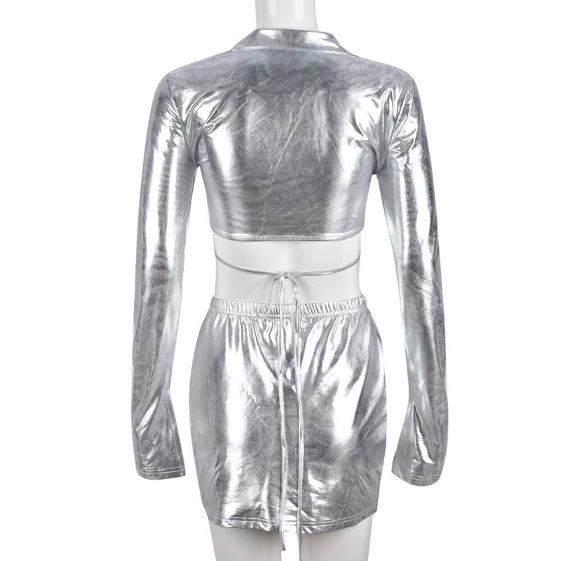 Metallic Long Sleeve Two Piece
