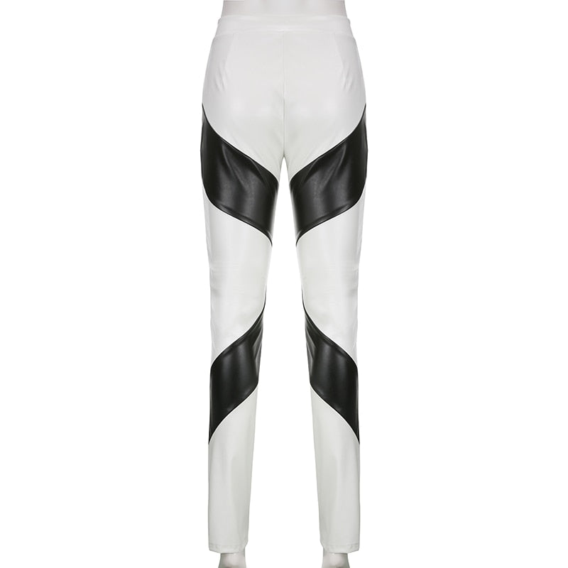 Contrast Patchwork PU Leather Pant