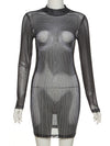Serving Body Long Sleeve Mesh Dress