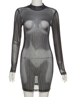 Serving Body Long Sleeve Mesh Dress