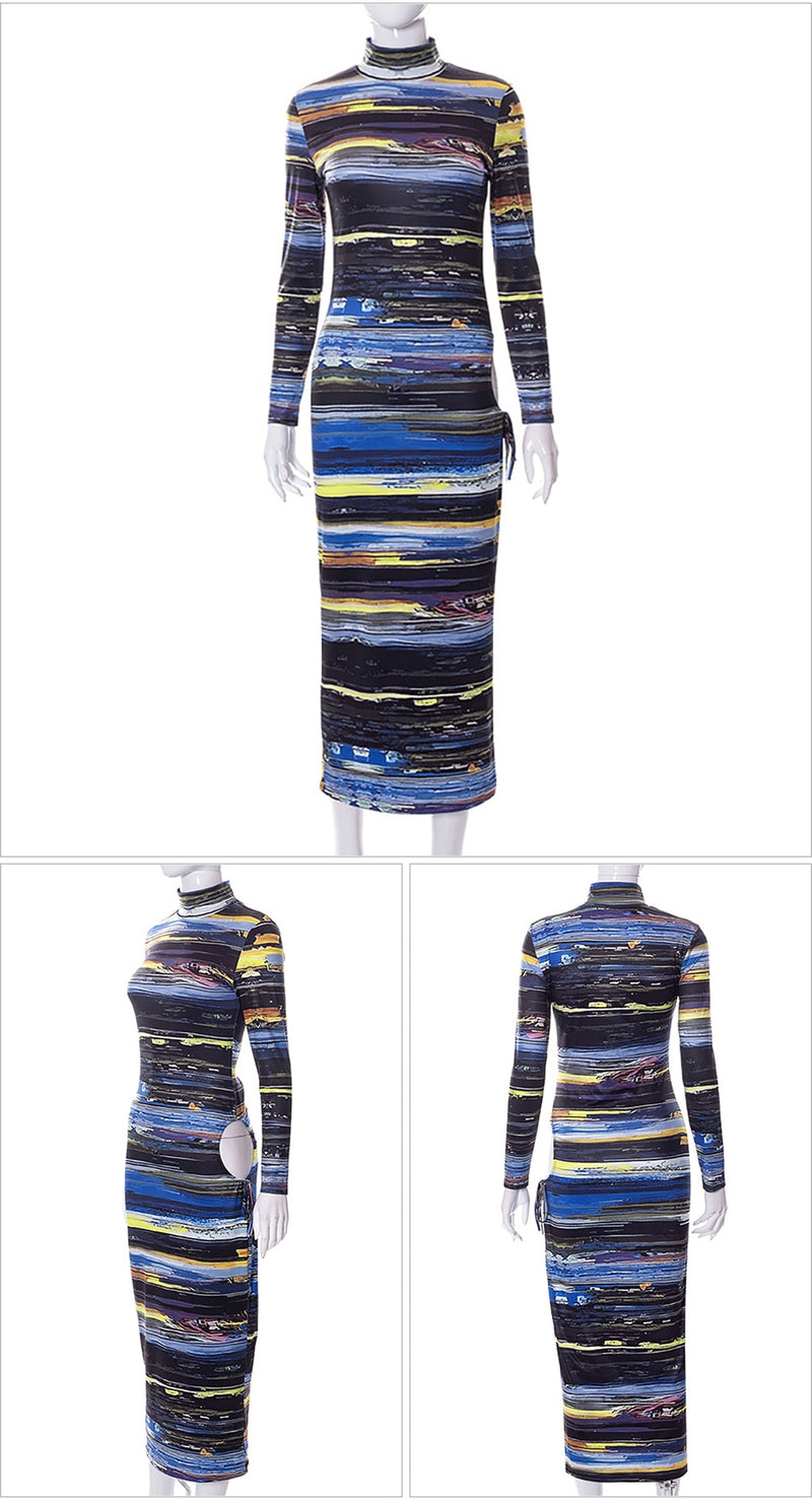 Stripe Print Hip Cut Out Dress
