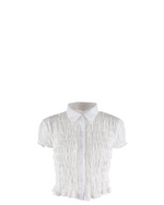 Shirred Lace Button Down Crop Top