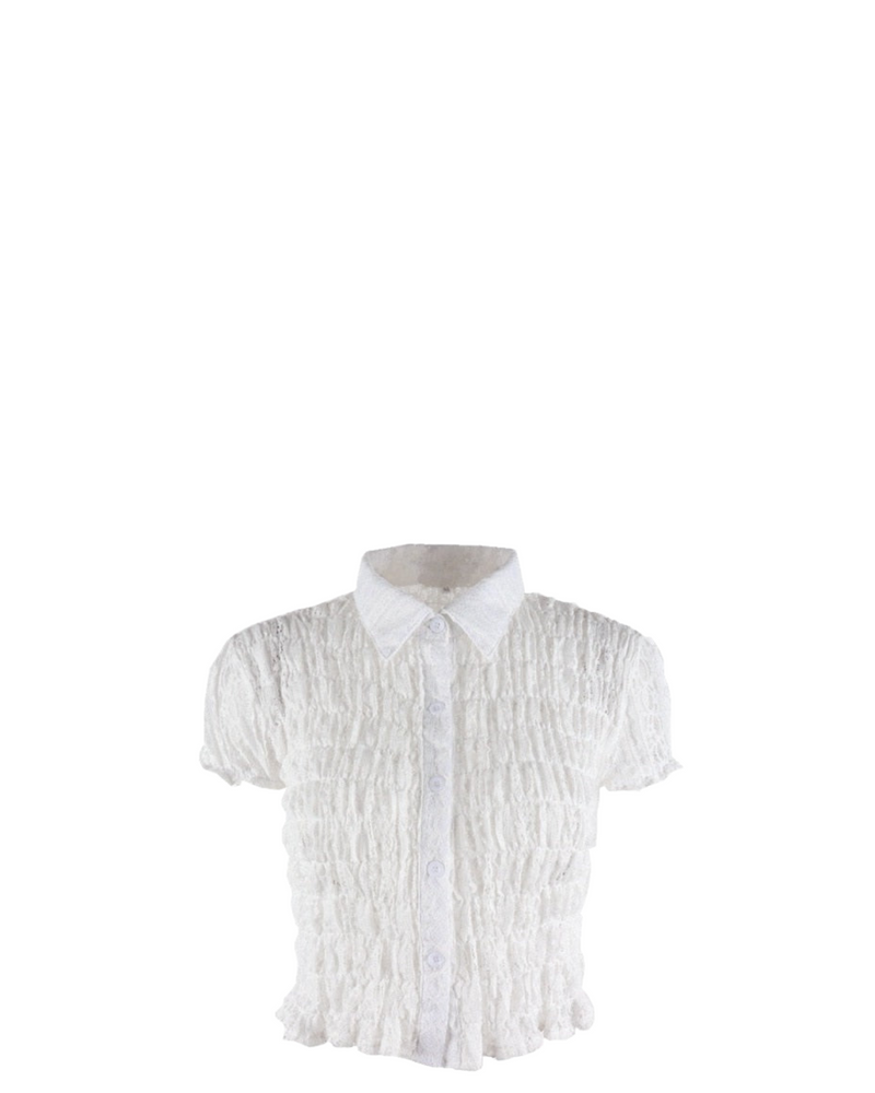 Shirred Lace Button Down Crop Top