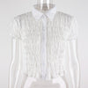 Shirred Lace Button Down Crop Top