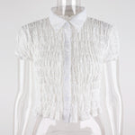 Shirred Lace Button Down Crop Top