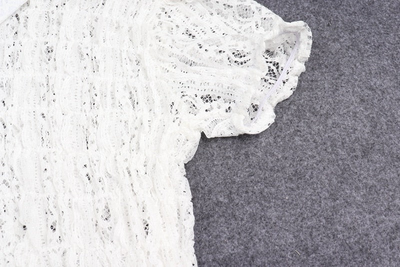 Shirred Lace Button Down Crop Top