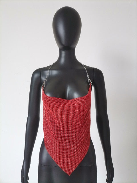 Crystal Rhinestone Halter Tank Top