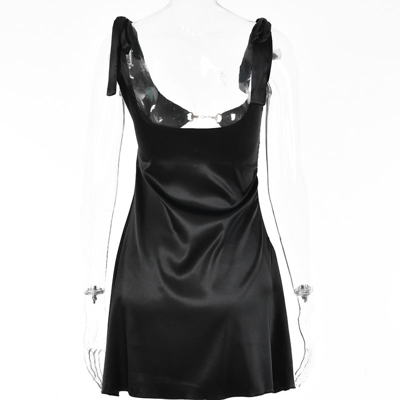 Satin Backless V-Neck Mini Dress
