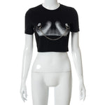 O-Neck Print Crop T-Shirt