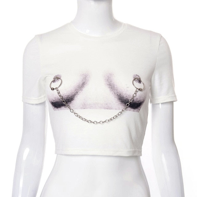 O-Neck Print Crop T-Shirt
