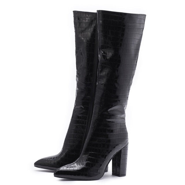 Under The Knee Croc Print Boot