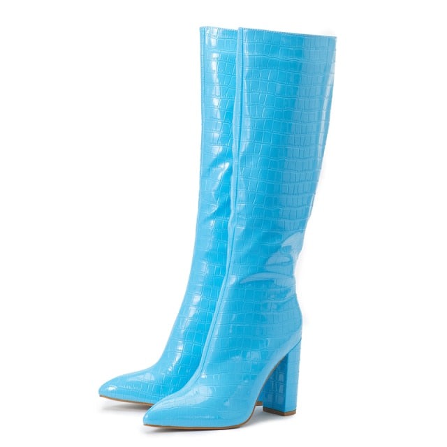 Under The Knee Croc Print Boot