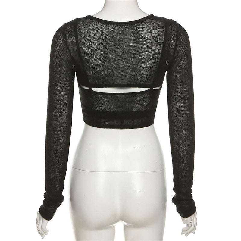 Layered Long Sleeve Crop Top