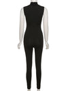 Letter Embroidery Jumpsuit - Black
