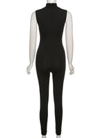 Letter Embroidery Jumpsuit - Black