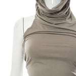 Hooded One Sleeve Knot Back Top