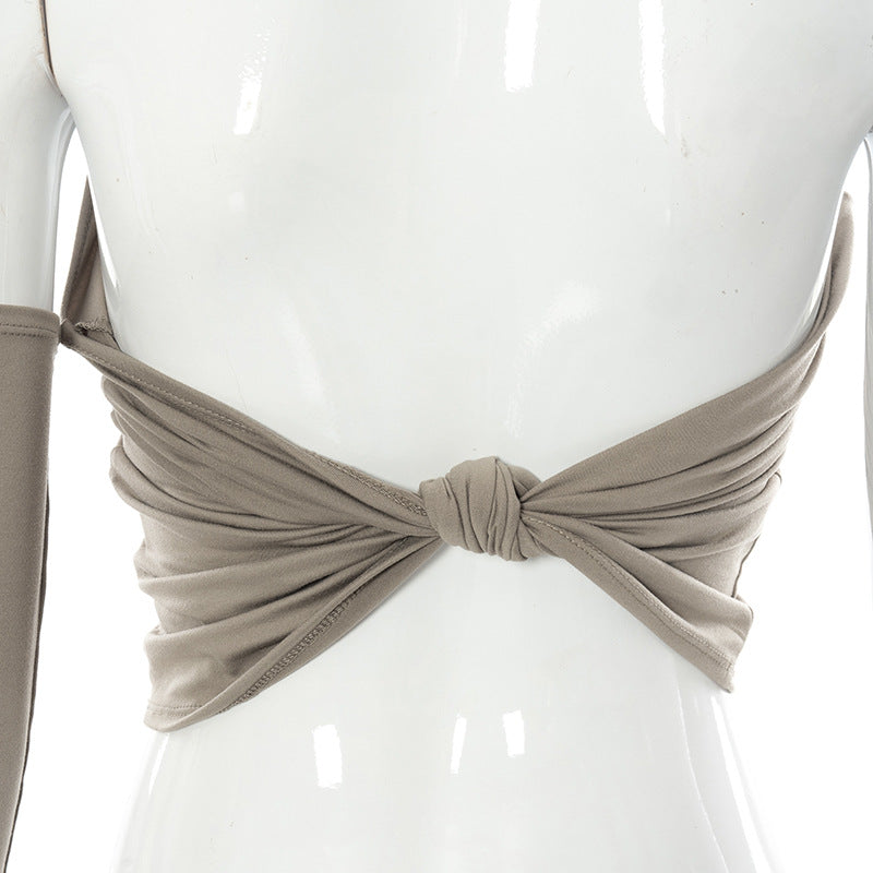 Hooded One Sleeve Knot Back Top