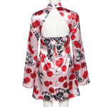 Rose Print Satin Mini Dress