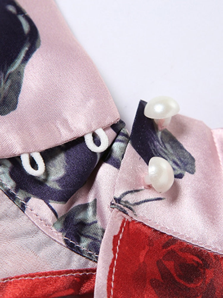 Rose Print Satin Mini Dress